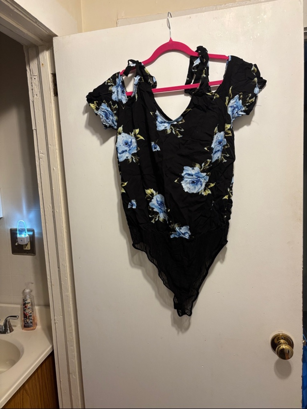 Kendall & Kylie Black Floral Jumpsuit with Blue Roses